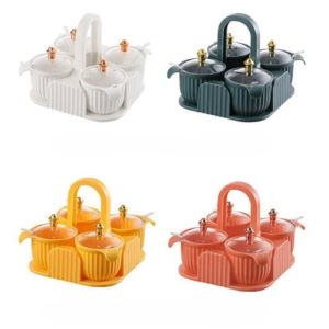 (พร้อมส่ง) โหลใส่เครื่องปรุง พร้อม ที่วางขวดเครื่องปรุง ฝาปิดชั้นบน เป็นแบบใส สามารถมองเห็นเครื่องปรุงในถ้วยได้ ไม่ต้องคอยเปิดดู