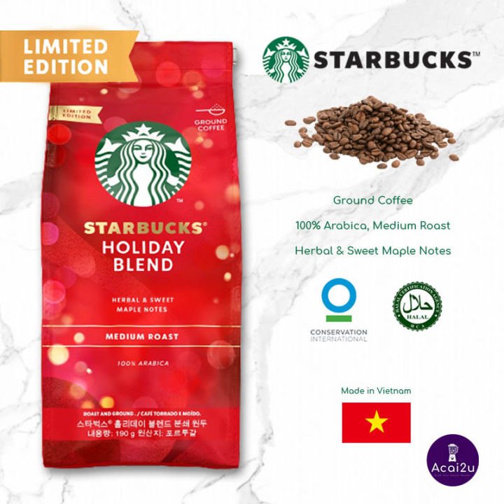 Starbucks Holiday Blend Medium Roast Ground Coffee, 190g, 100% Arabica