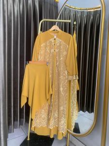 Setelan Jilbab Gamis Wanita Brukat Tile Premium Dres Kondangan Kekinian 002