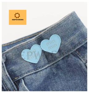 KEEPWORKING Detachable Metal Heart Waist Sewing-Free Tighten Button for Women Skirt Pant Detachable Buckle Jeans Reduce Waist Brooch