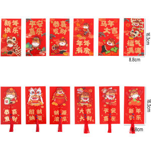 2026 Creative Lion Dance 3D Red Envelope with Tassel Cartoon Horse Lucky Money Packet Chinese New Year Angpao Gift Set for Kids