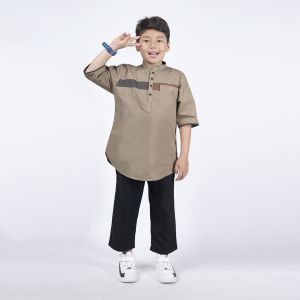 Baju Koko kurta Anak Khoirummah | Baju Muslim Anak Laki-Laki | Koko Kurta Anak Bahan Poplin Lengan Pendek Saifuddin