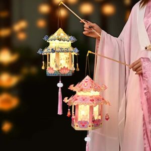 WISH BOUTIQUE Paper Middle Autumn Festival Lantern Rabbit Hand Made Handheld Lantern Antique PP Children DIY Lantern Material Kit Women