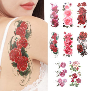 ปลอกแขนลายดอกไม้ขนาดใหญ่ กระดาษสติกเกอร์รอยสัก3 มิติกุหลาบกันน้ำสติกเกอร์รอยสัก ผู้หญิง