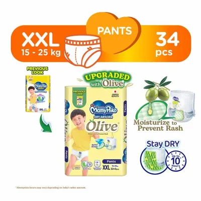 MAMYPOKO Standard Dry Absorb Olive Pants Baby Diapers XXL32+2