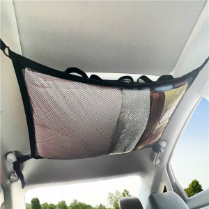 Portable Car Ceiling Storage Pocket Roof Cargo Net Bag Fishing Rod Holder Vehicle Trunk Pouch Sundries Storage Organizer