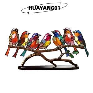 HUAYANG01 [2023 new HOT FASHION] lazlook รูปปั้นนกอะคริลิคย้อมสีแบบตั้งโต๊ะรูปปั้นนกหลากสีสองด้านเครื่องประดับตั้งโต๊ะ