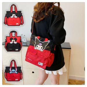 QNQN กระเป๋าสะพายไหล่ Oxford แบบใหม่การ์ตูนกระเป๋าสะพายไหล่แฟชั่นสาวน่ารักกระเป๋าสะพายไหล่ความจุขนาดใหญ่แบบพกพาซิปการ์ตูนใต้วงแขน