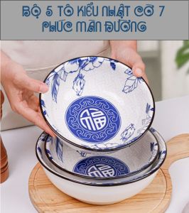 BỘ 5 TÔ KIỂU NHẬT HỌA TIẾT PHÚC MÃN ĐƯỜNG ( CỠ 7 – ĐK: 17cm)