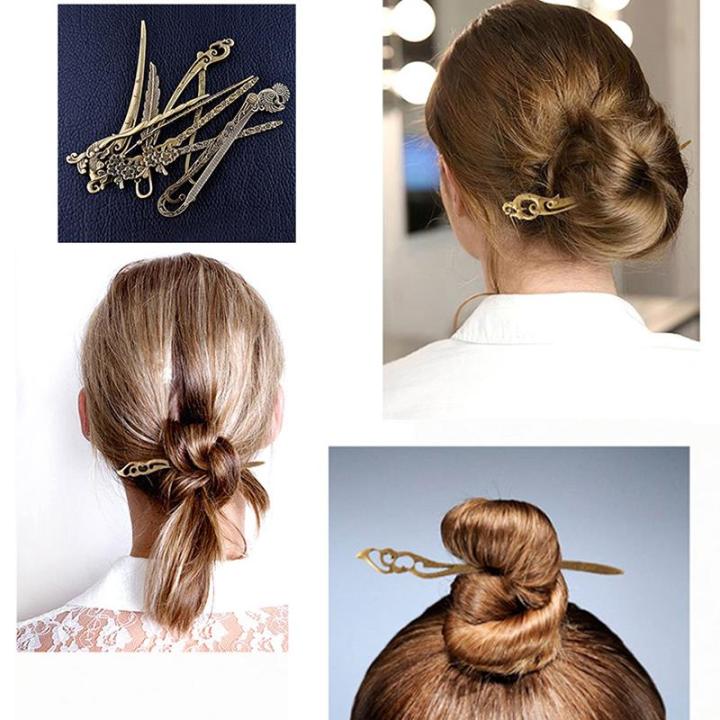 1pc Vintage Bronze Hollow Out Carved Hairpin Metallic Hair Clip Hair ...