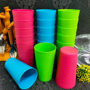 6 PCS SET WHEAT STRAW & CANDY COLOR PLASTIC TUMBLERS / UNBREAKABLE PLASTIC CUPS / RESTAURANT TUMBLER /DRINKWARE CUP/BASO