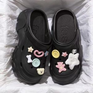 [Free Shipping] Summer DIY Button Clogs for Women Outdoor Wear High Heel Thick Sole Small Size Height-Increasing EVA Sandals