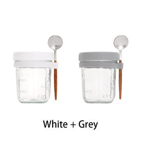 Nipiin Overnight Oats Jar Glass Bottle with Spoon Portable Food Storage Jar Leak-proof Oatmeal Cup