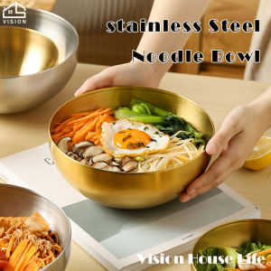 วิสัยทัศน์สแตนเลสโกลเด้นชามสลัดเกาหลีชามก๋วยเตี๋ยวเย็นครัวเรือนชั้นเดียวชามซูปความจู่นาดใหญ่ชามผลไม้ชามทำอาหารเชิงพาณิชย์อาหารพิเศษบนโต๊ะอาหาร