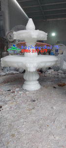 Thác nước phong thủy luân hồi đài phun nước sư tử đá cẩm thạch trắng để sân vườn hồ cá - Cao 1 m