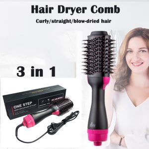 3 in 1 Hair Dryer Comb Negative Ion Hot Air Dryer Curly/straight Hair Style Brush Hair Styling Tool 2 Pin Plug Sikat Pengering Rambut