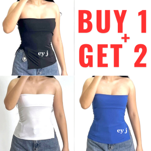 BUY 1 + GET 2 FREE (3PCS) Kimry Tube Side Slit Classic Basic Crop Top Womenswear Lady Comfort Simple Fabric Sleeveless Knitted