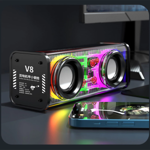 V8 Transparent Bluetooth Speaker – Portable Wireless LED Mini Speaker with 3D Surround Sound