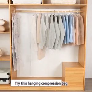 Hanging Vacuum Compression Bag Space Saver for Wardrobe Dust & Moisture Proof Clothes Organizer