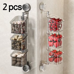 Double Suction Cup Onion Ginger and Garlic Storage Box Kitchen Rotating Storage Rack Hanging Basket Wall Artifact Storage Basket Storage Artifact旋转吸盘收纳盒