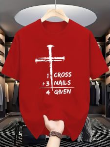 [Funny Christian T-Shirt] Royal Blue Lightweight MenS Graphic T-Shirt      Funny Christian Cross Design Xzk59 Series Crewneck Casual Easycare Fabric Comfortable Fit Summer Outfit Soft Texture Short Sleeve Top