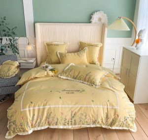 🎶CHĂN GA GỐI LỤA SATEEN 100S THÊU HOA CỎ MÙA XUÂN NHẬP KHẨU SET 4 MÓN