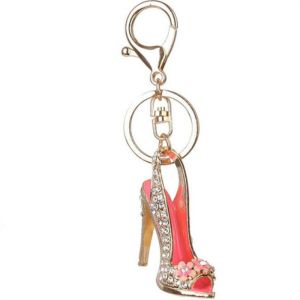 Free Shipping Flower-Shaped High-Heeled Shoe Keychain With Rhinestone Metal Horse Pendant Suitable For Car Or Backpack Decoration