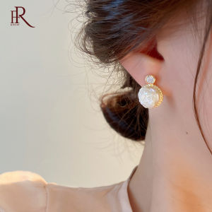 Frascati New Round White Acrylic Flower Stud Earrings For Women Shiny Rhinestone Bride Wedding Engagement Jewelry Gifts