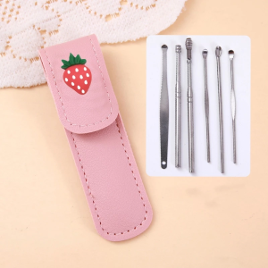 ALENADAY - Korek Telinga Stainless 1 Set 6 pcs Alat Pembersih Kuping Pouch Karakter Kartun AD10