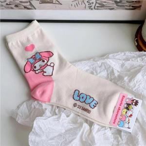 Christmas gifts Halloween Kuromi Cinnamoroll Girls Cartoon Socks Sanrio Hello Kitty Melody Spring Autumn Anime Kawaii Sweet Absorb Sweat Soft Cotton Socks