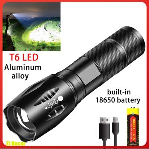Powerful T6 LED Flashlight Super Bright Aluminum Alloy Portable Torch USB Rechargeable Outdoor Camping Tactical Flashlight