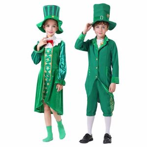 Kids Leprechaun Cosplay Costume St Patricks Day Boys Girls Dress Stage Uniform Set Irish Green Party Halloween Carnival Suit