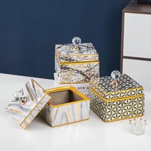 Sacesr Square Storage Jewelry Ceramic Storage Marbled Candy Jar Porcelain Handicraft Ornaments Home Decoration Vintage Bottle 9T1N6