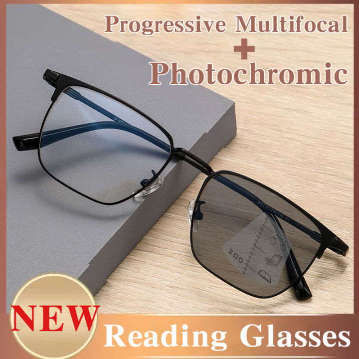 4 in 1 Photochromic Progressive Multifocal Reading Glasses Men Anti