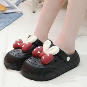 [Free Shipping] WomenS Summer Fashion Thick-Soled Slippers With Bow Breathable And Comfortable Home Sandals Non-Slip Dual-Use Clogs For Summer