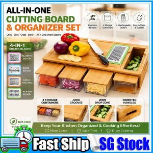 Multi‑Functional Bamboo Cutting Board with Drawer & Grater Kitchen Vegetable Chopping Board for Food Prep Slicing Shredding