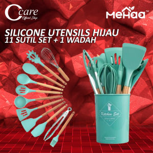Mehaa Silicone Utensils Hijau Set Alat Masak Tahan Panas Anti Lengket Set Spatula Silikon