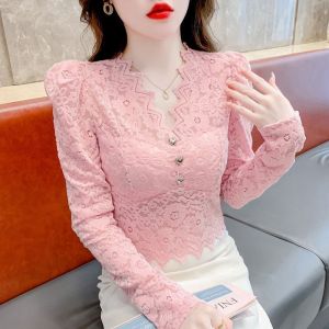 แฟชั่นเสื้อแขนยาวลูกไม้ผู้หญิง 2025 ใหม่ลูกไม้อารมณ์ต่างประเทศเสื้อขนาดเล็กบางเฉียบเสื้อเชิ้ต