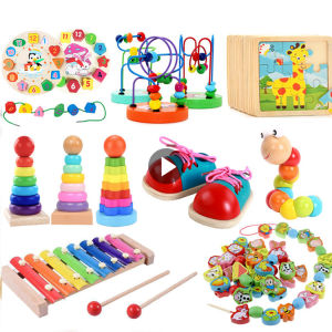 Baby Wooden Puzzles Toys Beaded Geometry Digital Clock Gadgets Matching Montessori Cartoon Colorful Busy Board Math Preschool Early Learning Educational Toy for Children