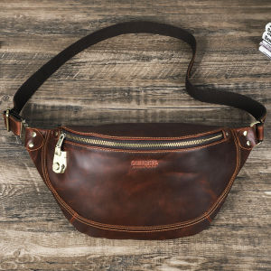 CONTACTS Genuine Leather Waist Bags for Men Lock Design Retro Waist Packs Belt Bags Male Chest Bags Phone Pocket Men Travel Bags