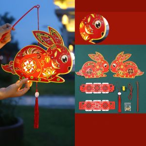 NCNC(OKDEALS01) Cartoon Mid-Autumn Festival Lantern Luminous Style Antique Rabbit Flower Lantern Cute Handmade Lantern DIY Material Package For Women