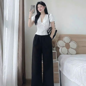 Set công sở sang chảnh set Hàn Quốc thanh lịch outfit sang xịn áo Tuyết Mưa phối Ren cổ V kèm quần tây dài