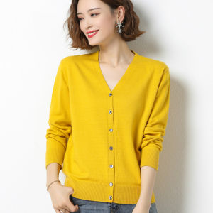 Baju fashion wanita Cardigan Rajutan Longgar V-neck Atasan Lengan Panjang Korea