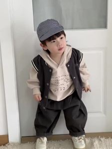 New Spring Clothing for Children 2026 Baby spring clothing Korean style boys vest childrens hooded sweatshirt casual suit