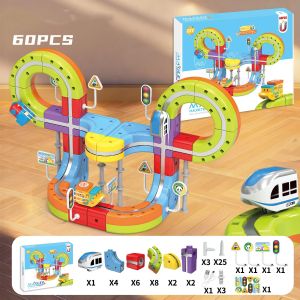 Anti-Gravity Suction Magnetic Track Set Electric Train Toy for Kids DIY Building Blocks Race Track Set Rail Car Birthday Gift