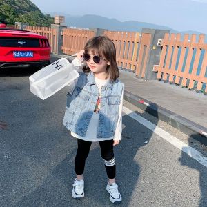 Little DR Denim Vest Kids Girls Coat Jacket Sleeveless Clothes Thin Spring Autumn Fashion Korean Outwear Cardigans Camisole Tanks 2023 INS Hansome Tops