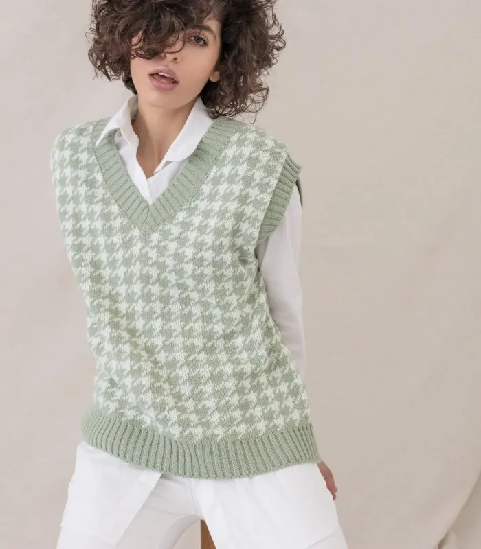 Vest Rompi Rajut Jennie Vest Houndstooth Vest Knit Termurah