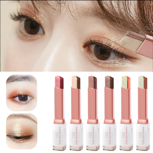 Velvet Gradient Two-Color Eye Shadow Stick Eye Retouching Lazy Two-Color Eyeshadow Waterproof Sweat-Proof Earth Color Beginner