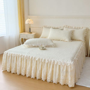Dansunreve Luxury Bedskirt Princess Style Ruffle Lace Bedsheet with Skirt High Quality Plain Mattress Protector