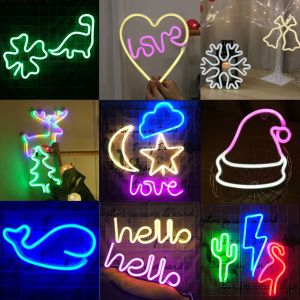 Đèn Led Neon tạo hình nhiều mẫu trang trí decor nguồn pin AA+USB tích hợp 2 trong 1